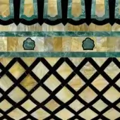 Gold Mother of Pearl - Gold Mother of Pearl Background, Black Pen Shell & Jade Outline