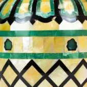 Golden Pearl - Gold mother of pearl background - Black pen shell & jade outline