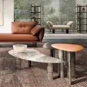 Superior Borzalino Egeo coffee table with organically shaped white marble tabletop and textured dark-toned metal base crafted in Italy
