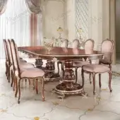 Distinguished Modenese Noble Etiquette table crafted in reddish-brown solid wood with silver leaf detailing and polished finish