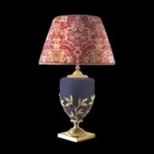 Blue Craquelé - Blue ceramic body - Pink Velvet Garden lampshade Premium fabric