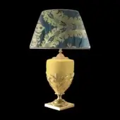 Yellow Craquelé - Yellow ceramic body - Damasco Blue lampshade Premium fabric