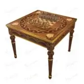 Lavish Modenese Luxury Furniture game table crafted in Italy with wood inlays and gilded accents, exhibiting a classic finish