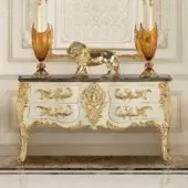 Lavish Modenese Midnight Moon sideboard crafted in Italy with white finish and opulent gold leaf detailing