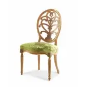 Distinguished Zanaboni S/700 chair with carved wooden structure and light green floral textile upholstery in golden-brown satin finish