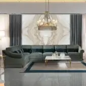 Distinguished Zanaboni Portofino sectional upholstered in textured textile with matte finish and teal cushions