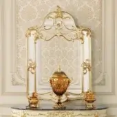 Lavish Modenese Midnight Moon Shaped mirror handcrafted in Italy with ornate carvings and glossy gold accents