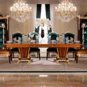 Distinguished Zanaboni T/4200-300 table crafted from wood with opulent gold detailing and a high-gloss reddish-brown finish