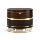 Distinguished Zanaboni A/300-NT nightstand crafted in ebony and ziricote woods with sculptural brass detailing and glossy finish