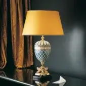 Exquisite Laudarte Hottonia table lamp with radiant 24K gold plated bronze castings and stone mosaic in blue and gold hues