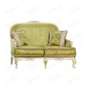 Distinguished Modenese Midnight Moon sofa crafted in Italy with pale green damask fabric and gilded accents