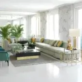 Distinguished Zanaboni Magritte sectional with muted grey velvet upholstery and gold-finish metal feet crafted in Italy