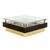 Superior Zanaboni T139 coffee table crafted with ebony and brass, exhibiting a satin wood base with transparent glass top