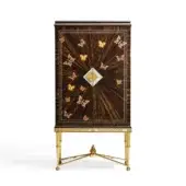 Exquisite Zanaboni W064 cupboard crafted with palm wood, precious wood inlay and 24kt gold-plated brass accents