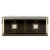 Superior Zanaboni B/5091 sideboard crafted from ebony with brass framing and subtle off-white inlays with a glossy sheen