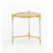 Luxury Zanaboni T223/S side table with Patagonia marble top and linear brass structure in satin transparent plexiglass legs