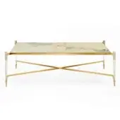 Superior Zanaboni T223/R coffee table with Patagonia marble top, transparent plexiglass base and satin brass frame