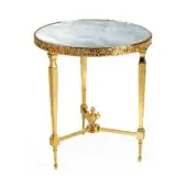 Exquisite Zanaboni T175/S side table with light grey marble and radiant gold bath brass structure
