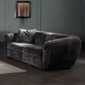 Exceptional Zanaboni Oberdan sofa with a rounded silhouette and beautifully textured matte crushed velvet upholstery in dark gray