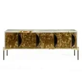 Exceptional Zanaboni East Ovest sideboard crafted with eucalyptus wood, bronzed glass, glossy white lacquer, and a satin finish