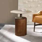 Superior Zanaboni Babylon side table with a magnificent marble top and skillfully turned solid ash wood base in bronzed metal