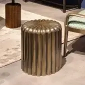 Distinguished Zanaboni Babylon ottoman with casted metal, vertical fluting and an oxidized bronze finish