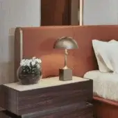 Exceptional Bellavista Wagasa table lamp crafted in brass with an Antique bronze finish and hammered texture