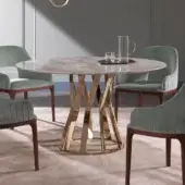 Architectural Zanaboni Ray round table with a circular marble top and bronzed metal articulated base crafted in modern Italian design