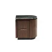 Lavish Zanaboni Bea nightstand crafted with striped glossy rosewood and precious cool-veined marble with a black lacquered base