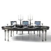 Distinguished Armando Rho 1353 table crafted in ebony amara, maple, and black mother-of-pearl with silver details and a high-gloss finish