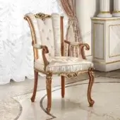 Lavish Modenese Royal Blend chair with creamy white pleated fabric and damask, crafted in glossy wood with gold leaf detailing