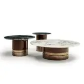 Distinguished Zanaboni Alma side & coffee table set with glossy striped rosewood and antique bronze metal accents