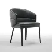 Superior Zanaboni Alma armchair upholstered in smooth black leather with a sophisticated ash wood base