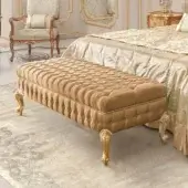 Lavish Modenese Royal Blend bench crafted with champagne satin upholstery and gilded wood accents