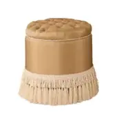 Champagne satin with matching capitonné buttons, cream fringes
