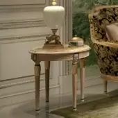 Superior Armando Rho A1423 side table in antique walnut with decappè effect and jewel-like green onyx top crafted in Italy