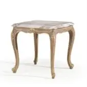 Distinguished Armando Rho A1411 side table with natural oak tone and grey veined marble top crafted with gold leaf accents