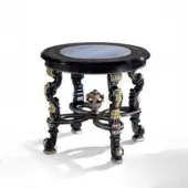 Superior Armando Rho A1386 side table with ebony wood top, marble insert and black distressed base accented with antique silver leaf