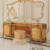 Distinguished Modenese Royal Blend vanity crafted in wood with high-gloss reddish-brown finish and opulent gold detailing