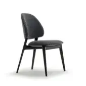 Distinguished Zanaboni Egle chair crafted in dark matte wood with subtly textured dark gray leather upholstery