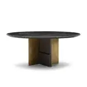Exceptional Zanaboni Kalos table crafted with dark veined marble and a sculptural dark wood with golden metal base