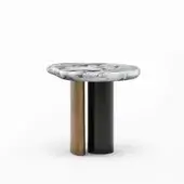 Distinctive Zanaboni Cloud side table crafted with glossy grey and white veined marble and dual-tone brushed black metal plus cloudy silver legs