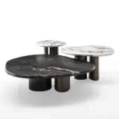 Superior Zanaboni Cloud coffee table with precious marble displaying black, gold, and white veining in brushed black metal and cloudy silver