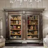 Elegant Provasi 0676 bookcase crafted in dark brown wood with satin finish and carved details