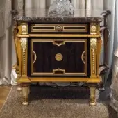 Distinguished Provasi 1225-2 nightstand with dark brown wood and mottled gray-black marble surface crafted with gilded accents