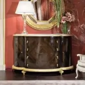 Exclusive Provasi 1405 dresser crafted in dark olive wood with gold detailing and a lustrous marble surface