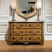 Lavish Provasi 0686 dresser crafted in Myrtle burl wood with autumnal tones and gilded satin finish