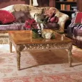 Architectural Provasi 0687 coffee table handcrafted with precious wood inlay and glossy finish in warm brown with elegant gold decapé