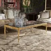 Distinguished Provasi 1148 coffee table with a dark brown marble top and polished golden brass base