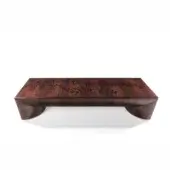 Lavish Provasi 2518 coffee table built in oak with a dark floral inlay and satin finish, supported by gracefully curved legs with gold feet